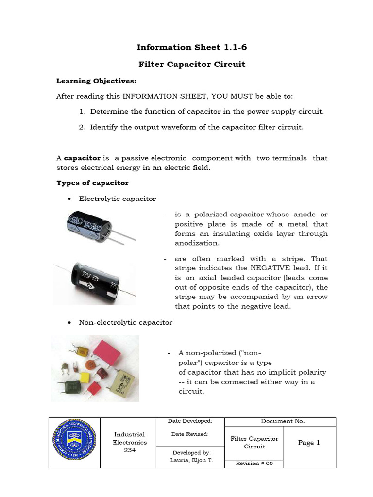 Filter Capacitor Circuit | PDF