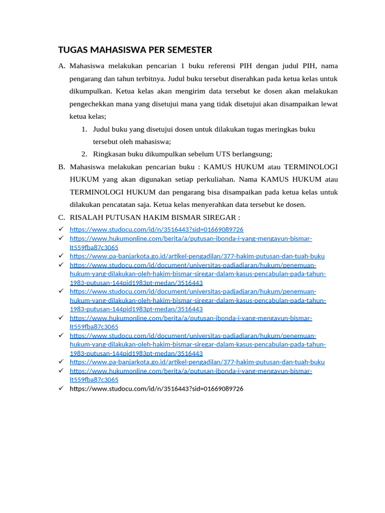 Tugas Mahasiswa Per Semester | PDF