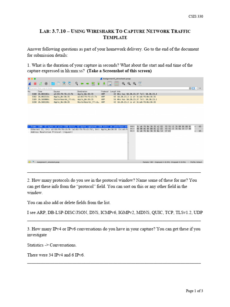Lab 3 7 10 Using Wireshark To Capture Network Traffic Template PDF