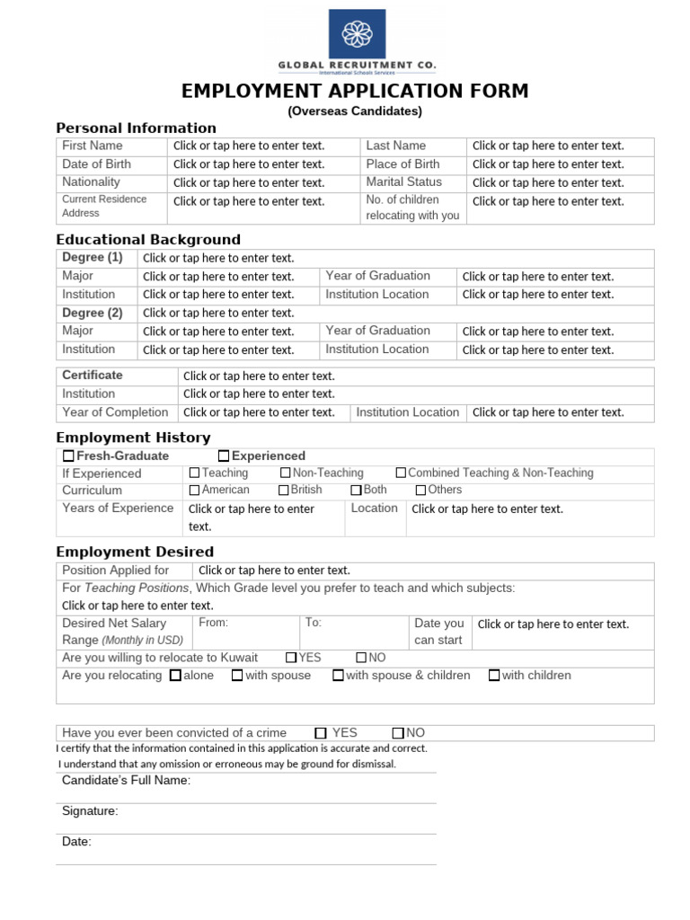 Overseas Employment Application Form | PDF