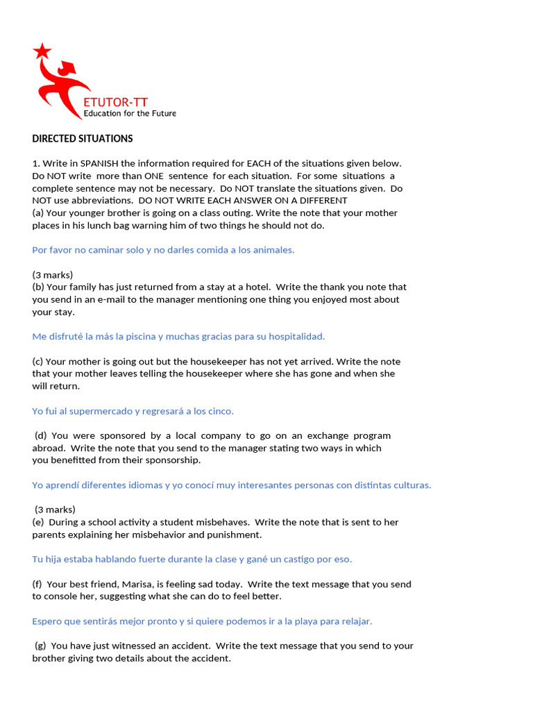 Direct Situations and Reading Comprehension 1 | PDF