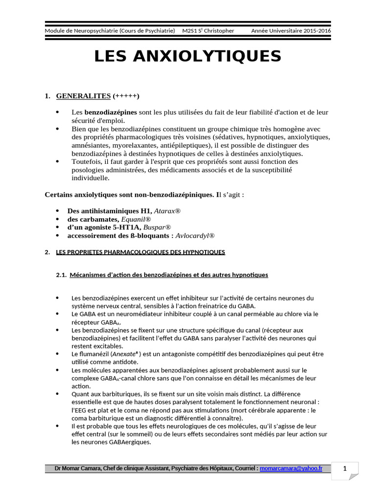 16.les Anxiolytiques | PDF