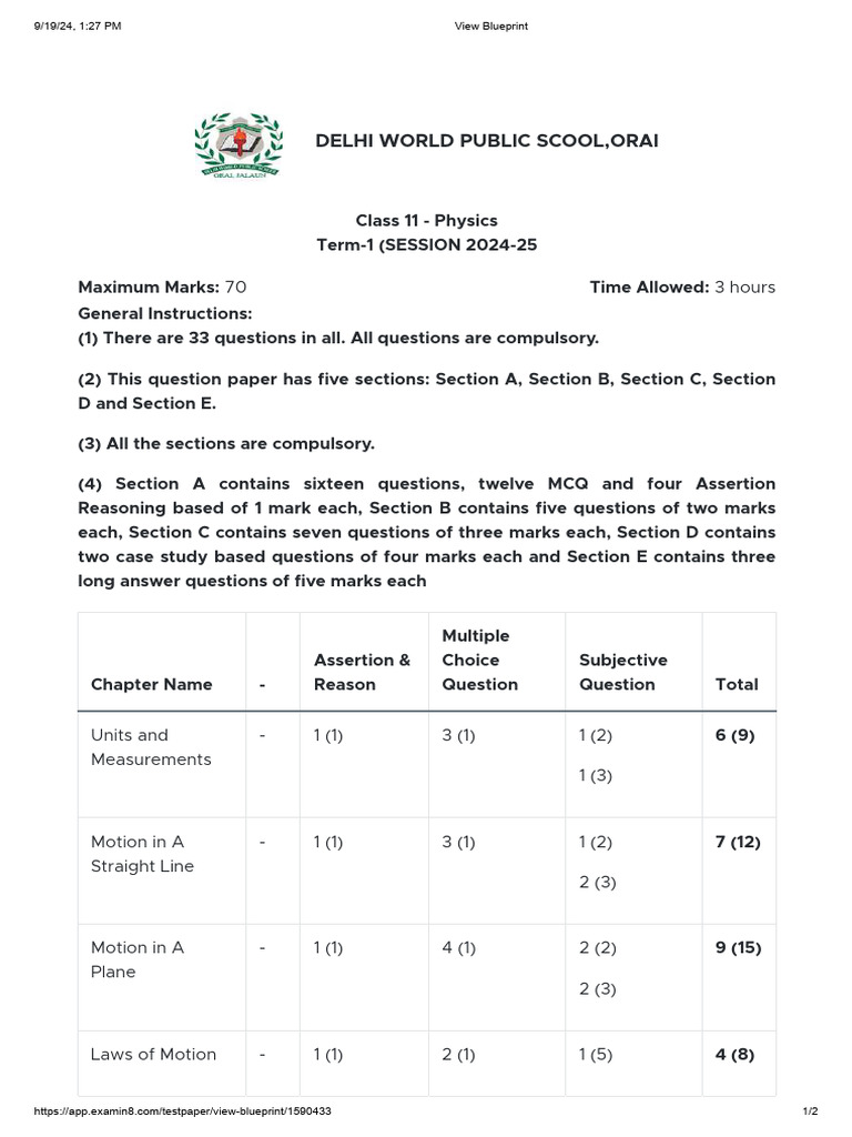 View Blueprint Class 11th Physics | PDF | Physics