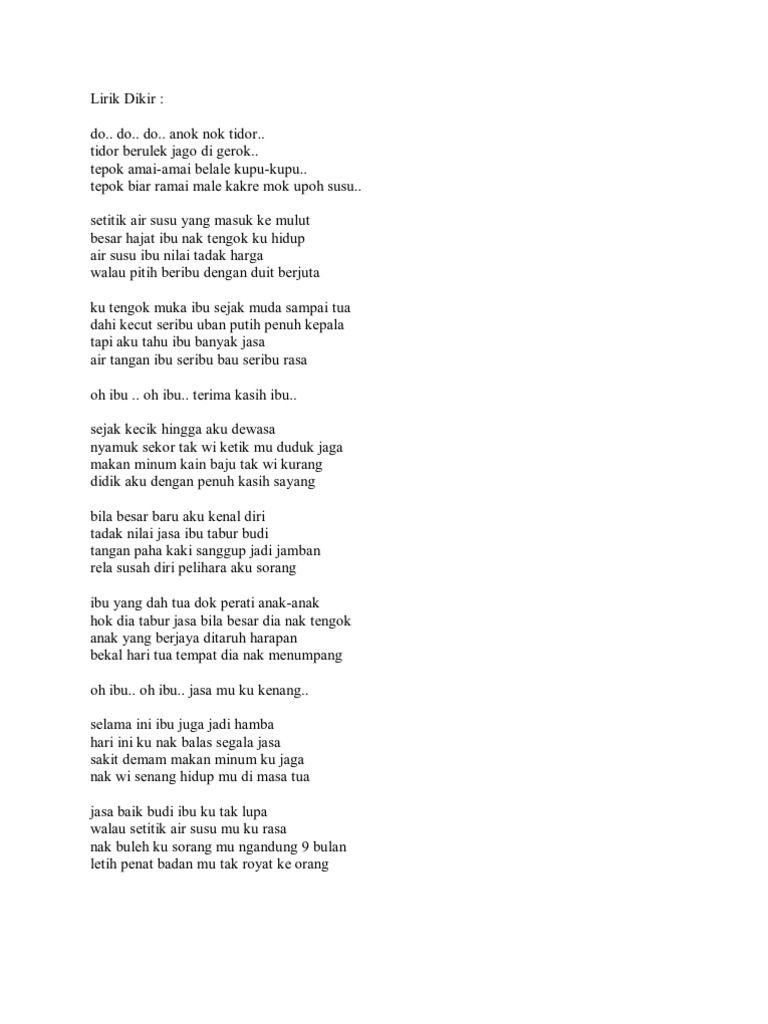 Lirik Dikir Lagu Untuk Ibu