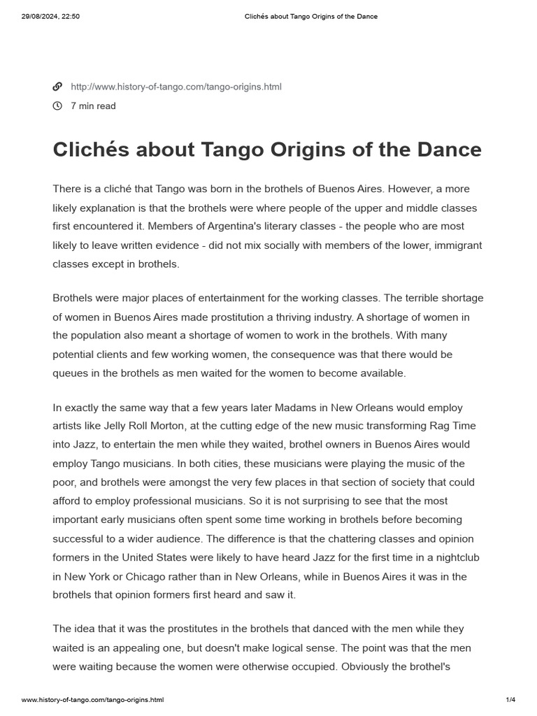 Clichés About Tango Origins of The Dance PDF