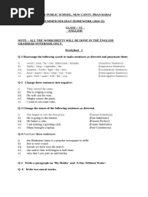 Class 6 English Holiday Homework 2024-2025