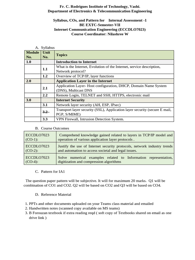 ICE Syllabus IA 1 | PDF