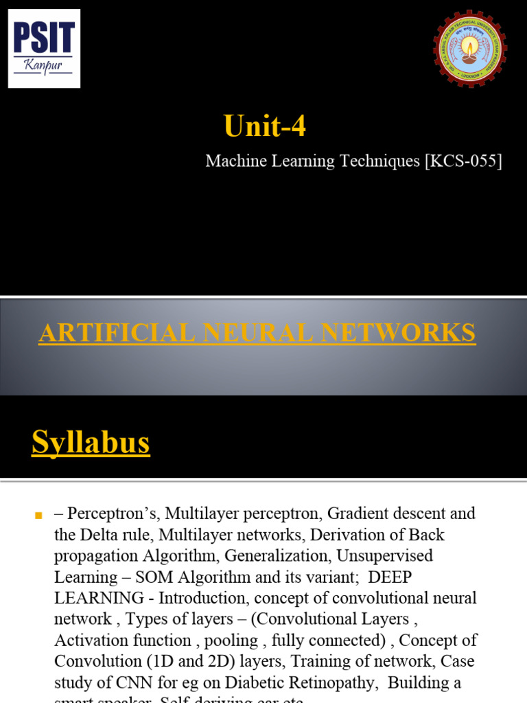 Unit-4: Artificial Neural Networks | PDF