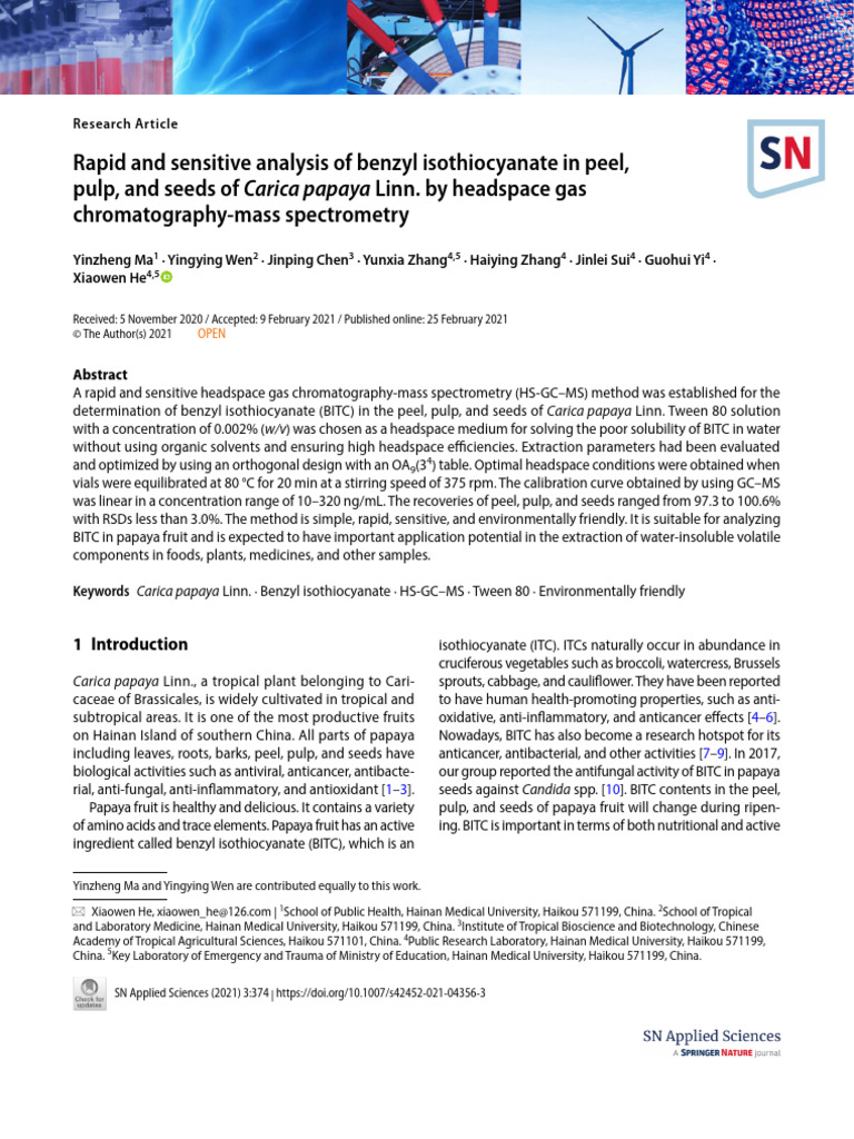 Rapid and Sensitive Analysis of Benzyl Isothiocyanate in Peel, Pulp ...