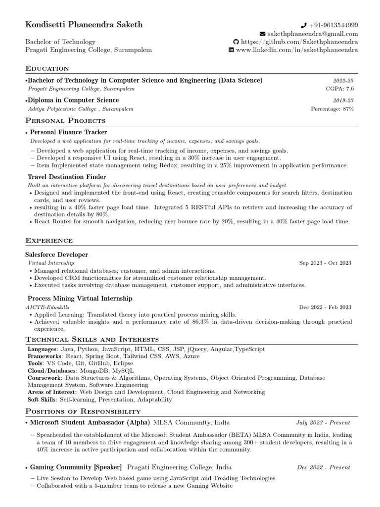 Saketh's Resume | PDF