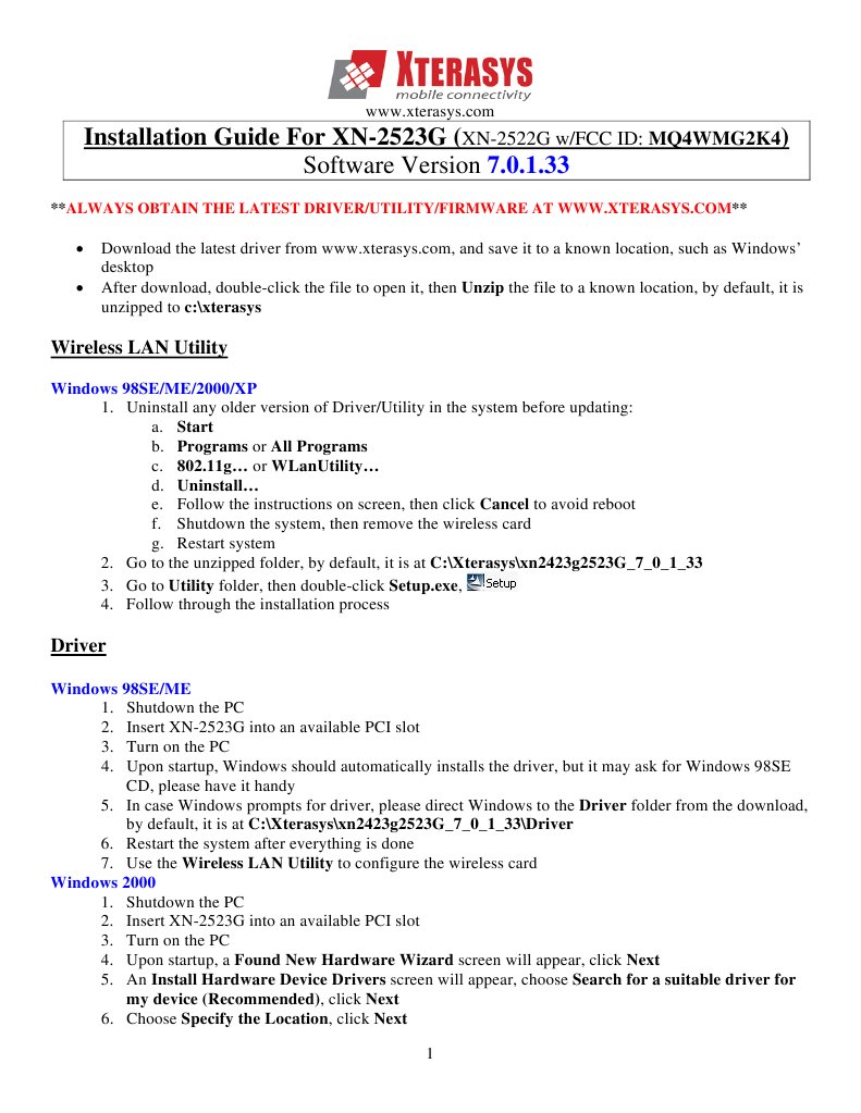 XN-2523G Installation Guide | PDF | Device Driver | Installation ...