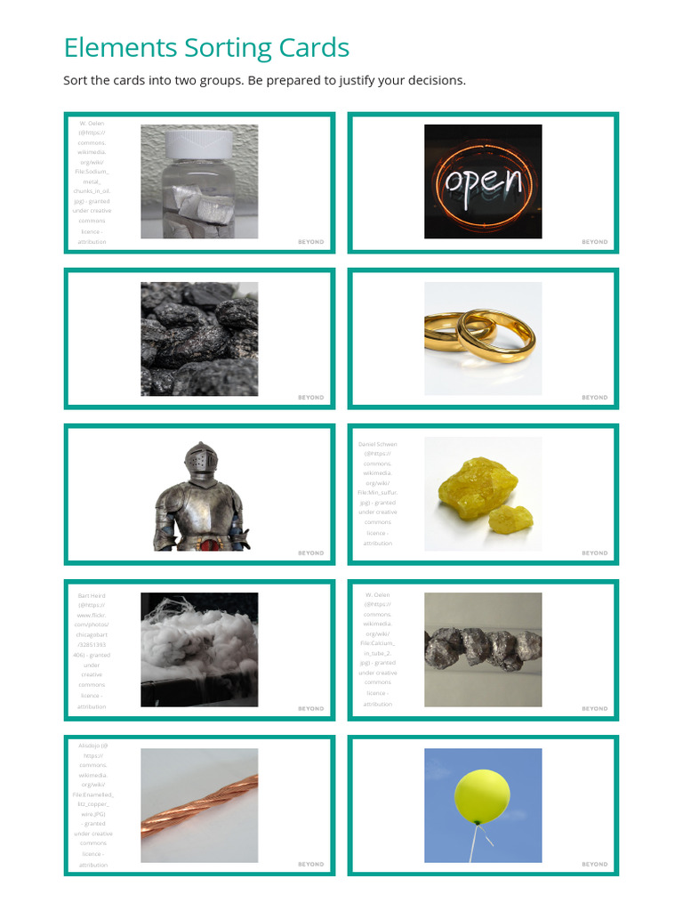 Elements Sorting Cards | PDF