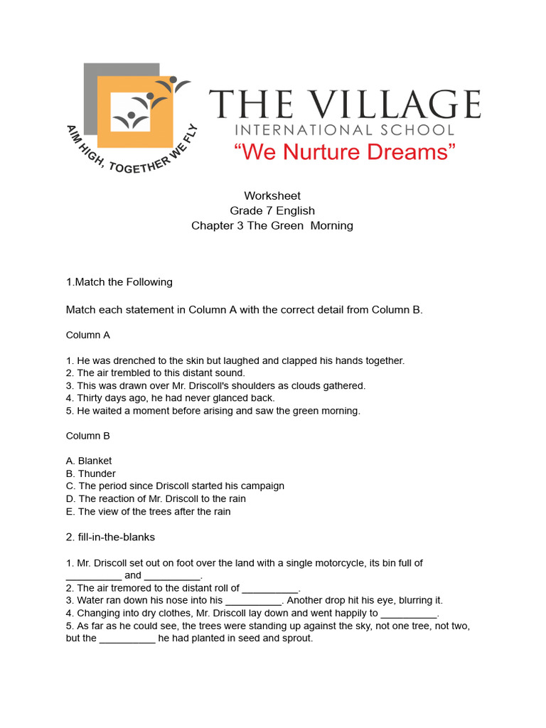 worksheet-grade-7-english-chapter-3-the-green-morning-pdf