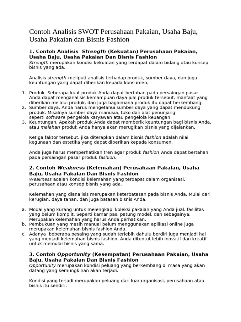 Contoh Analisis SWOT | PDF