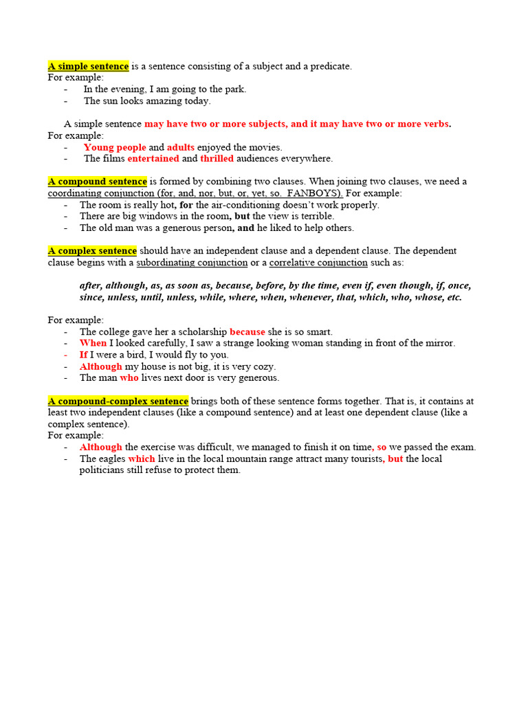 Simple Compound Complex Sentences | PDF