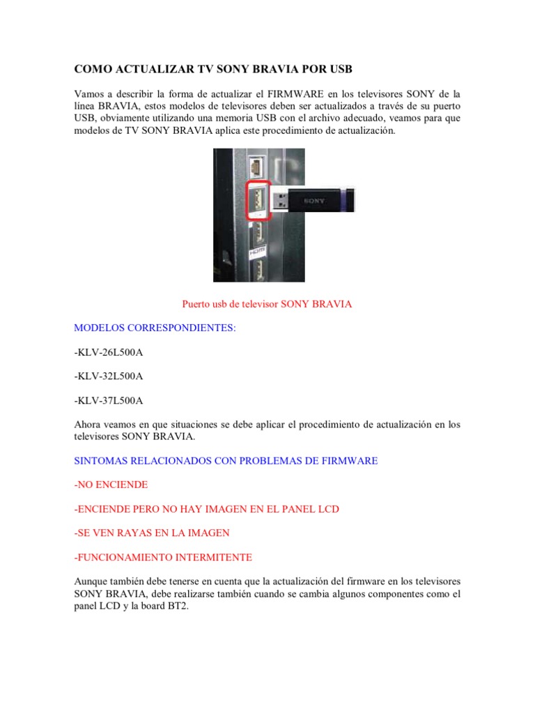 Como Resetear Mi Tv Sony Bravia Como Actualizar Tv Sony Bravia Por Usb