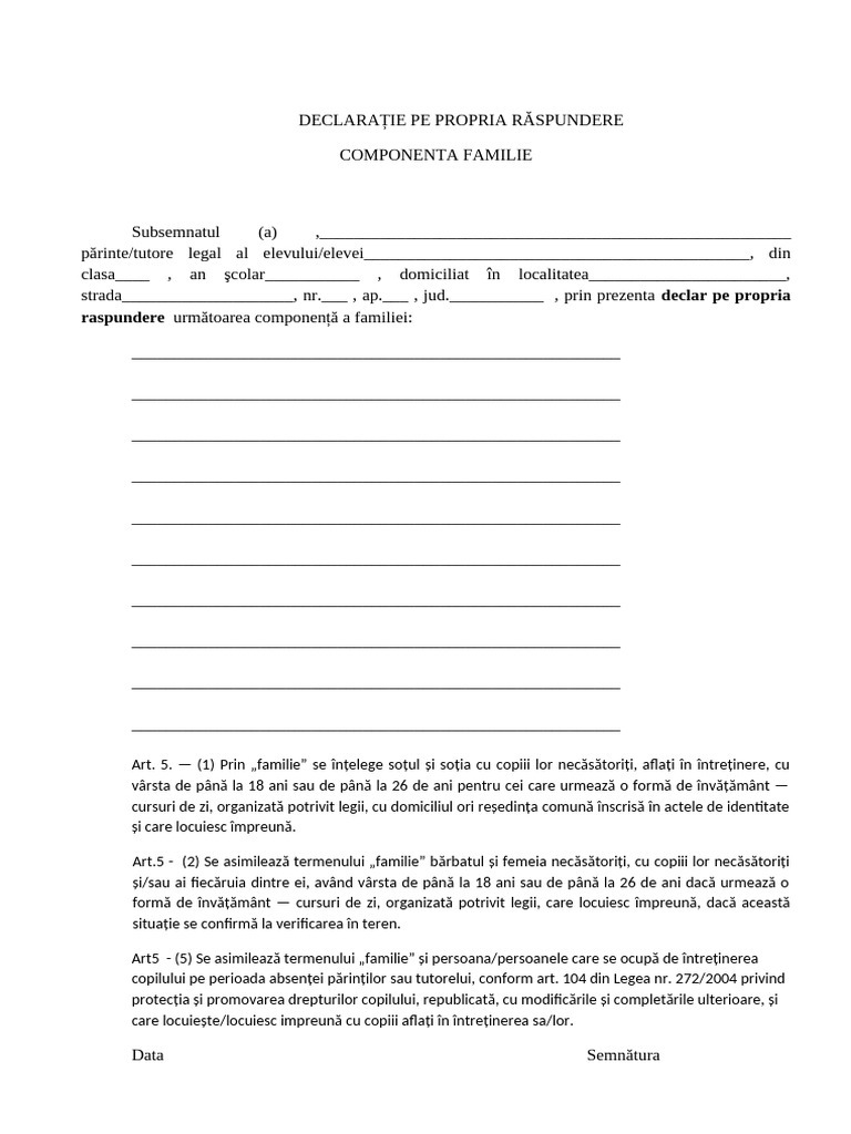 Declaratie Privind Componenta Familiei 1 | PDF