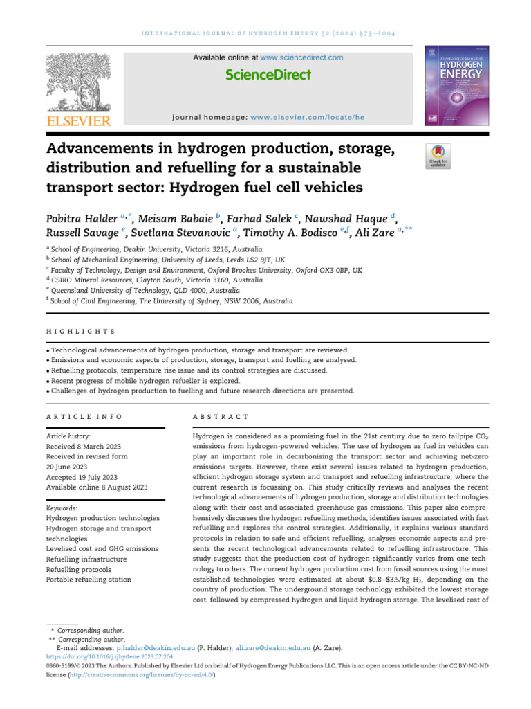 Advancements in Hydrogen Production, Storage | PDF