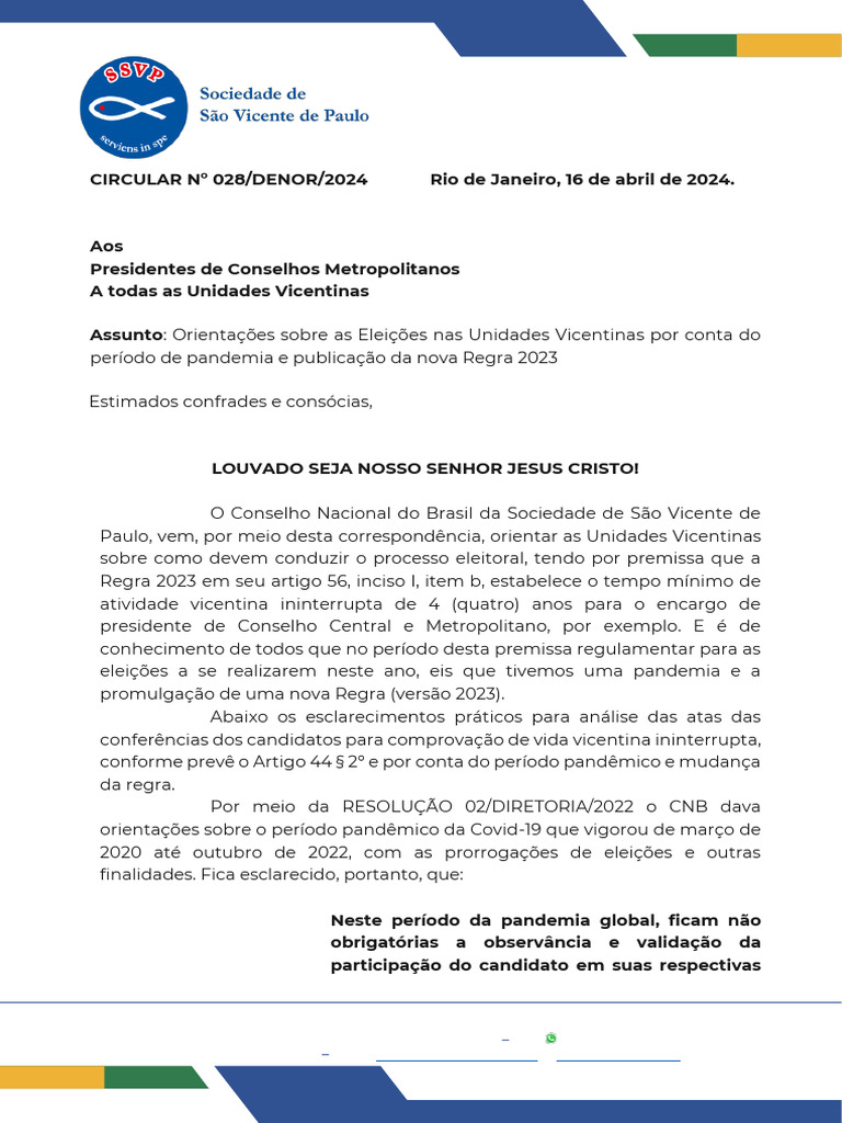 2024 Circular 028 Orientacoes Sobre As Eleicoes Nas Unidades Vicentinas ...