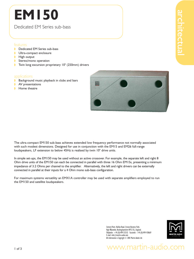 Martin Audio EM150datasheet | PDF