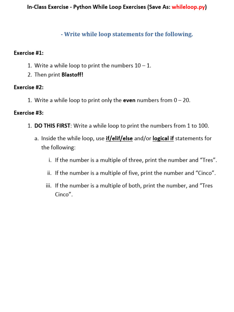 While Loop Exercises | PDF