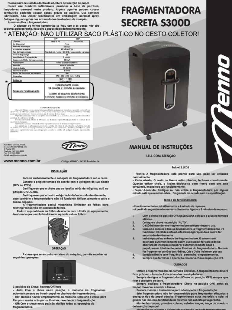 14795-Manual-Instrucao-Fragmentadora-Secreta-S300d-Novo-Modelo Editado ...