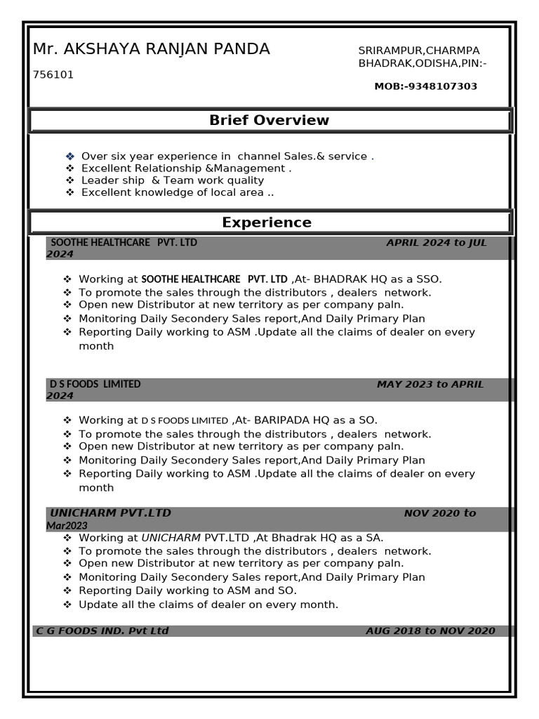 Akshaya Ranjan Panda CV All | PDF