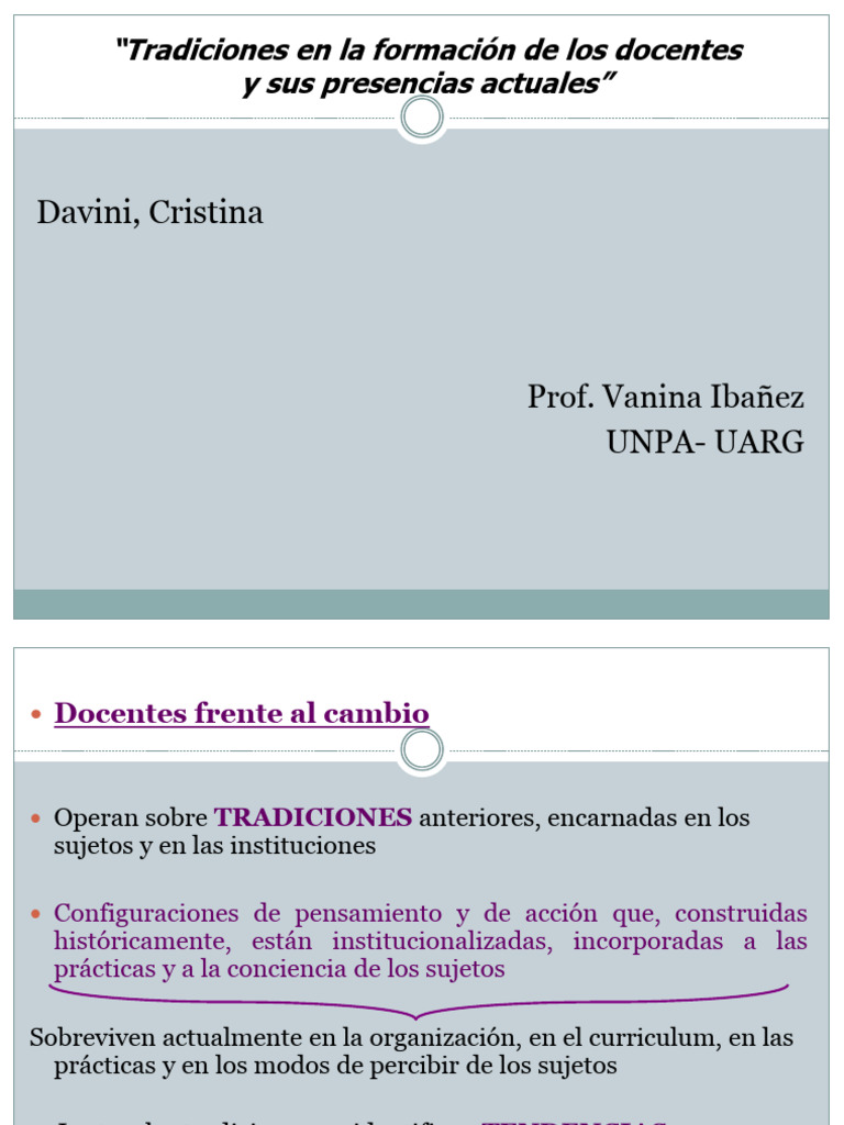DAVINI - Tradiciones en la formación docente | PDF