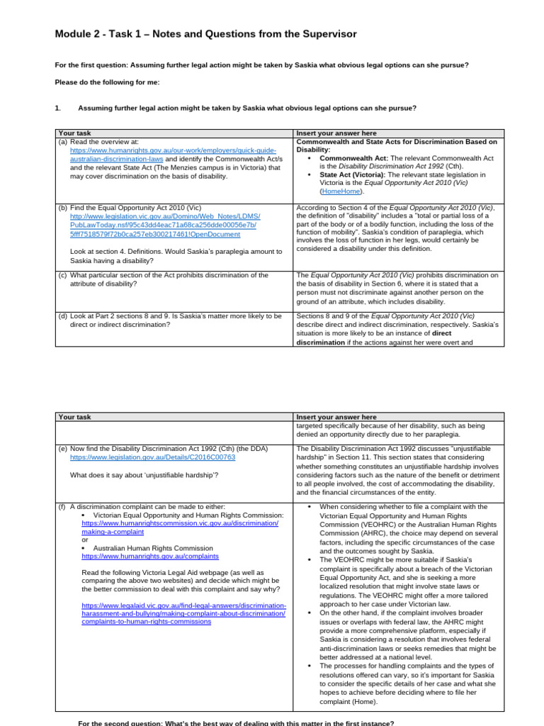 Module 2 - Task 1 - Notes and Questions From The Supervisor | PDF