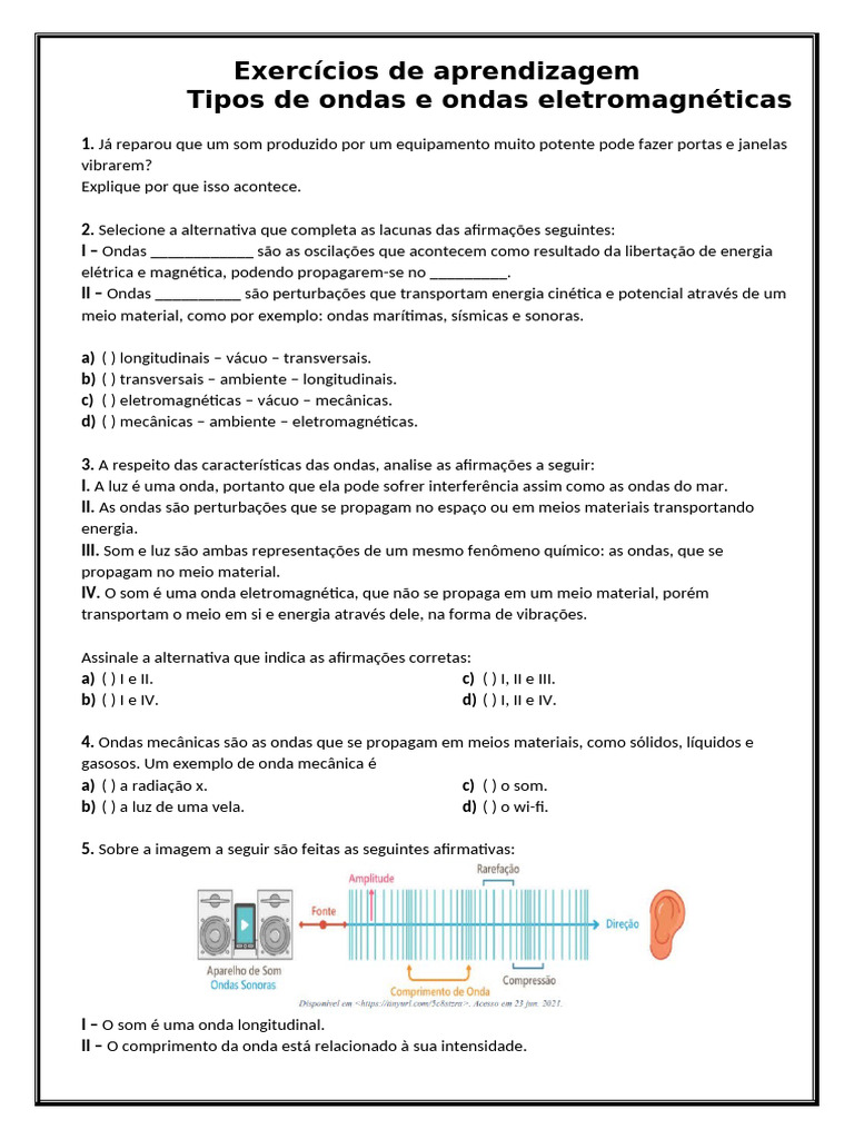 Exercícios de Aprendizagem ONDAS ELETROMAGNÉTICAS | PDF