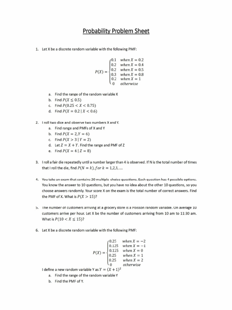 Probability problem sheet pdf