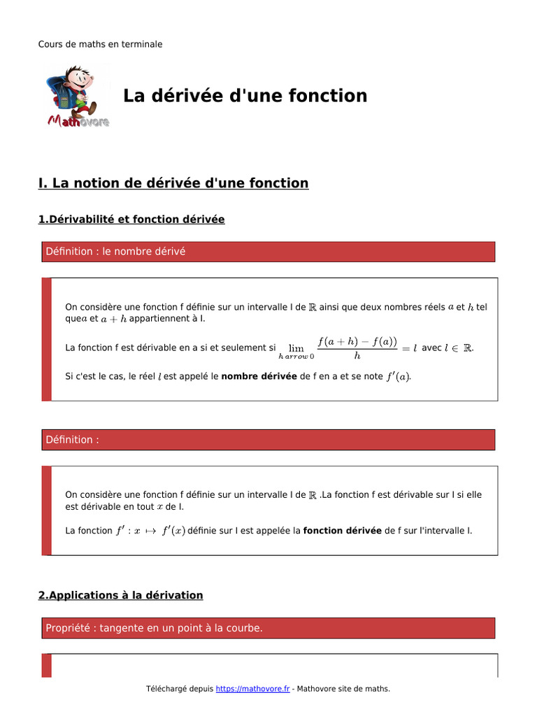 La Derivee D Une Fonction Cours de Maths en Terminale 649 | PDF