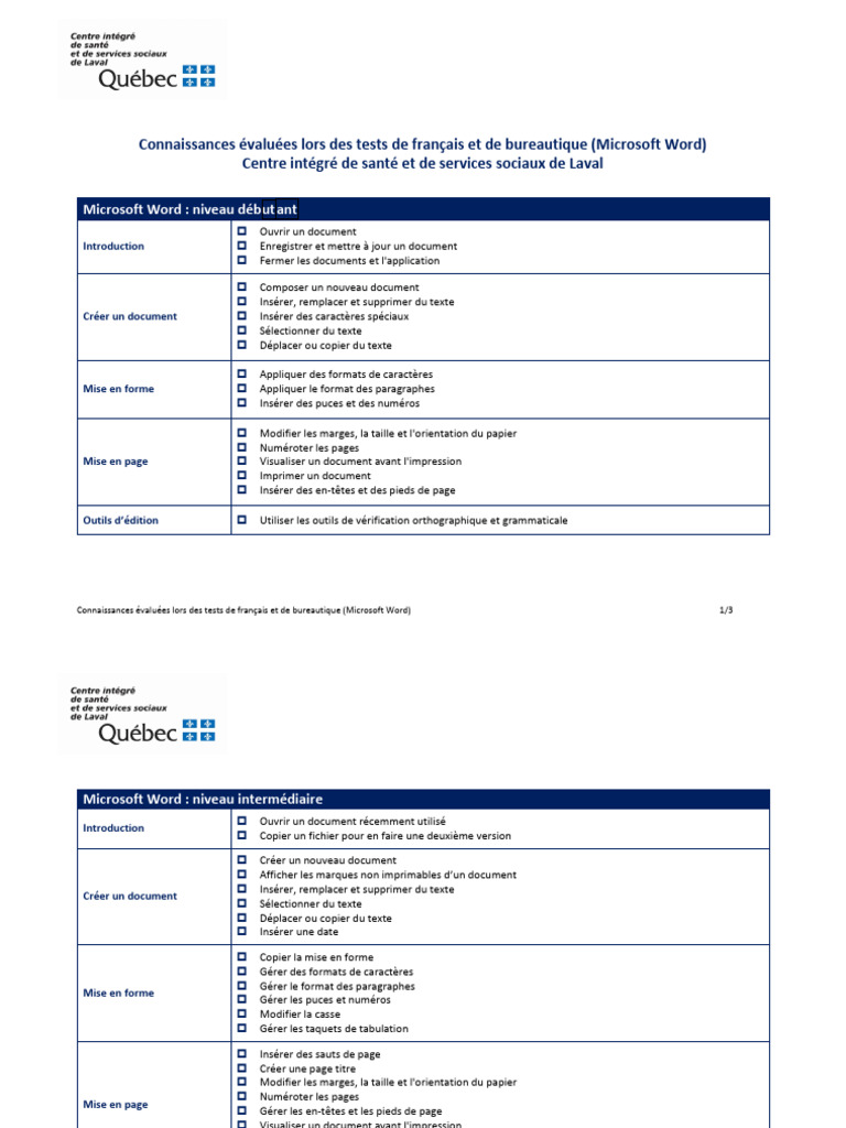 Word Connaissances Evaluees Lors Des Tests de Francais Et de ...