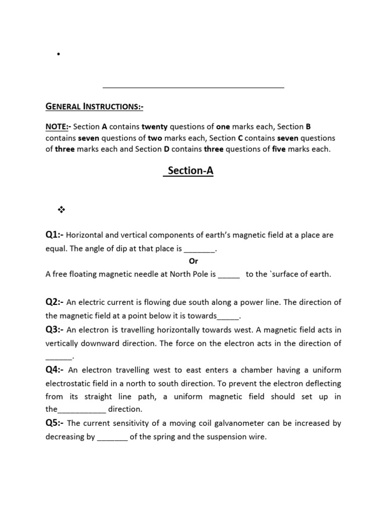 Magnetic Effects of Current Exam Questions | PDF | Magnetic Field | Force