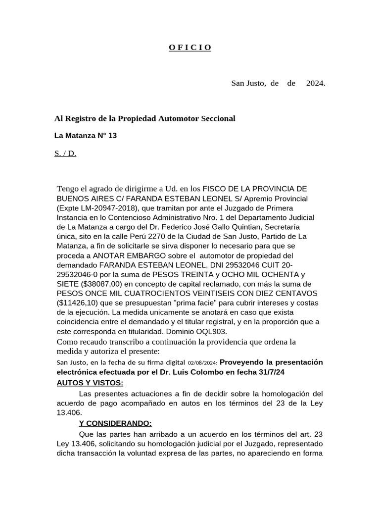 Oficio Modelo | PDF | Gobierno | Derecho