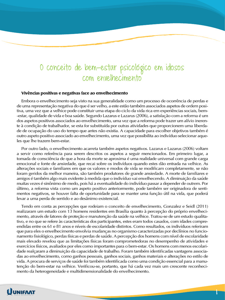 Aula6 - Psicologia Do Idoso | PDF | Envelhecimento | Estilo de vida