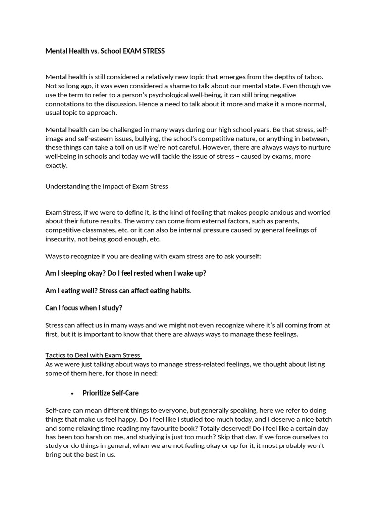 Mental Health Vs School Well Being | PDF | Stress (Biology) | Mental Health