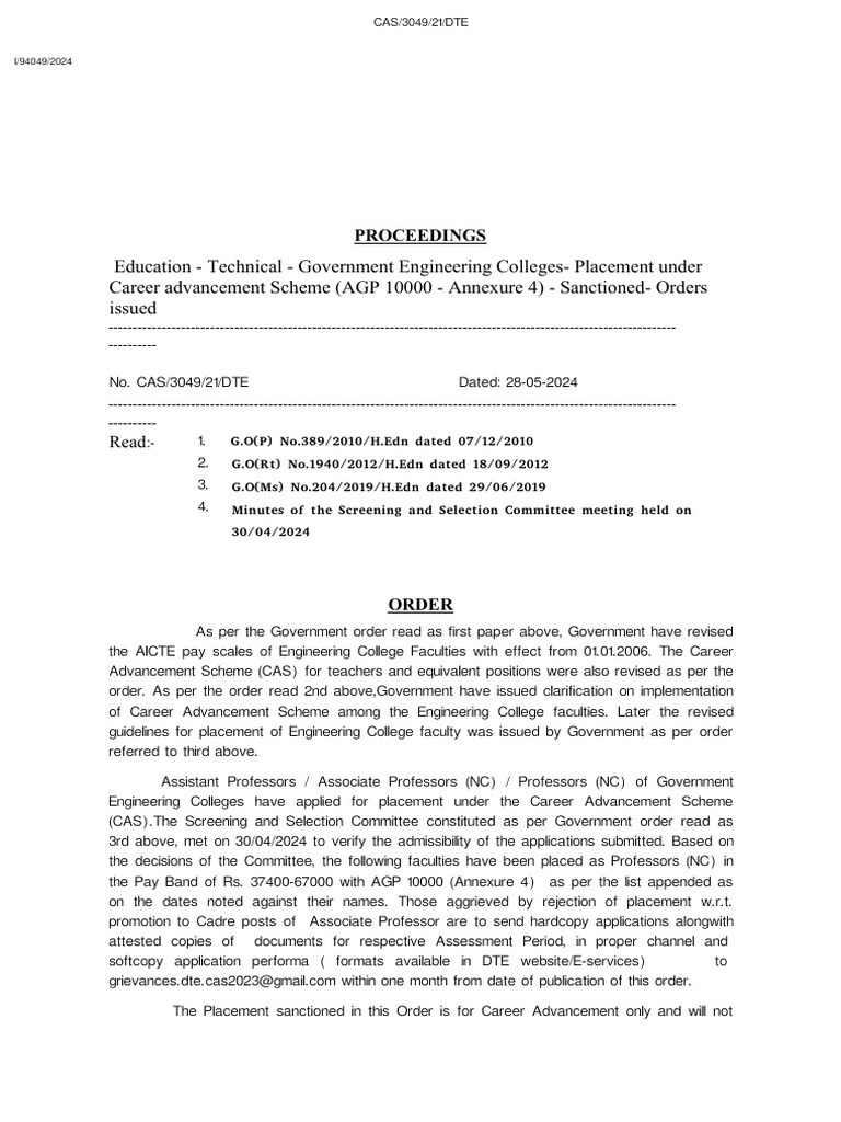 CAS Professor Order June 2024 Cancelled? | PDF
