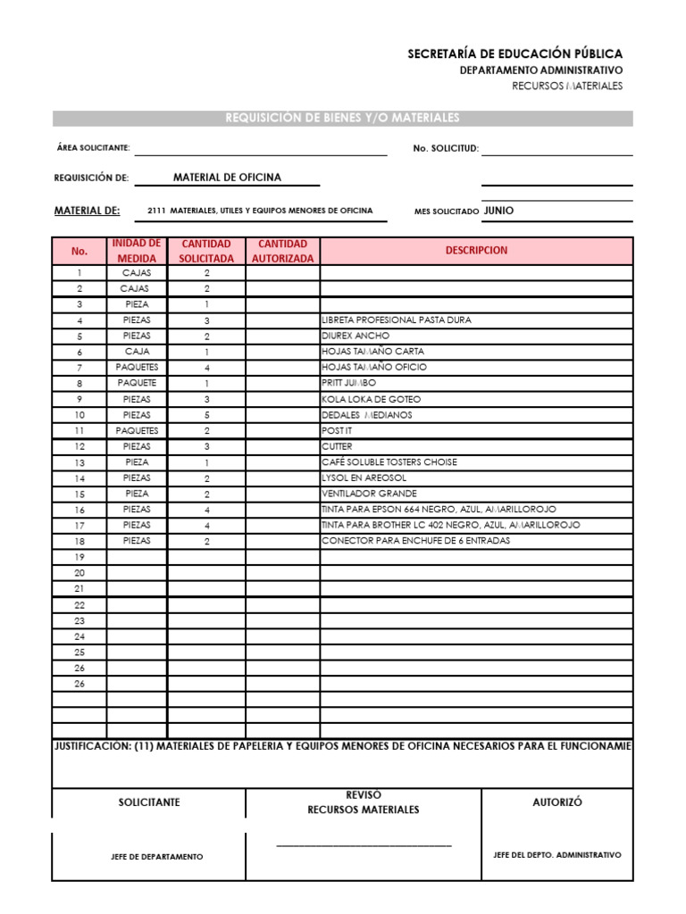 Ejemplo de Requisición de Materiales | PDF