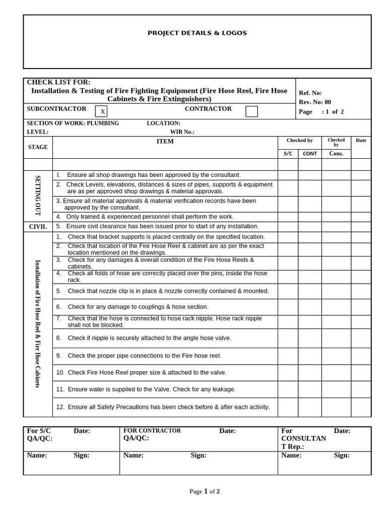 Installation Checklist FF Equipments | PDF