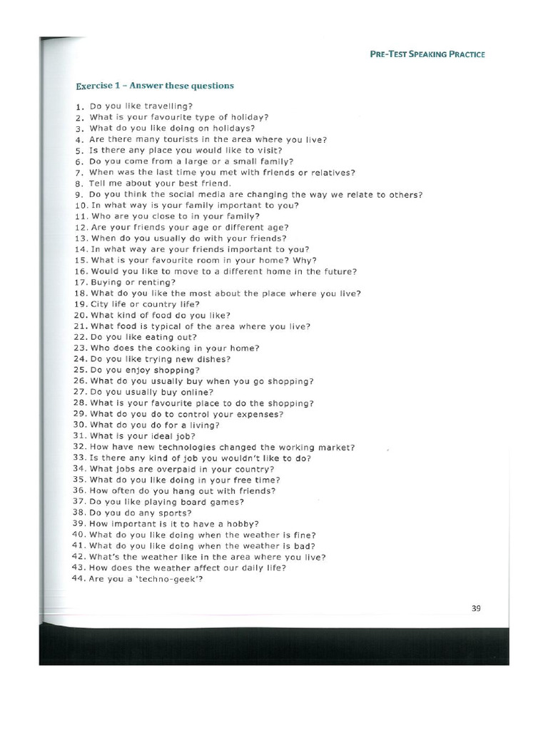 Speaking Pre-Tests Exercises | PDF