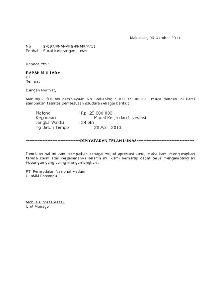 Contoh Surat Pernyataan Lunas Hutang - ID Jobs DB