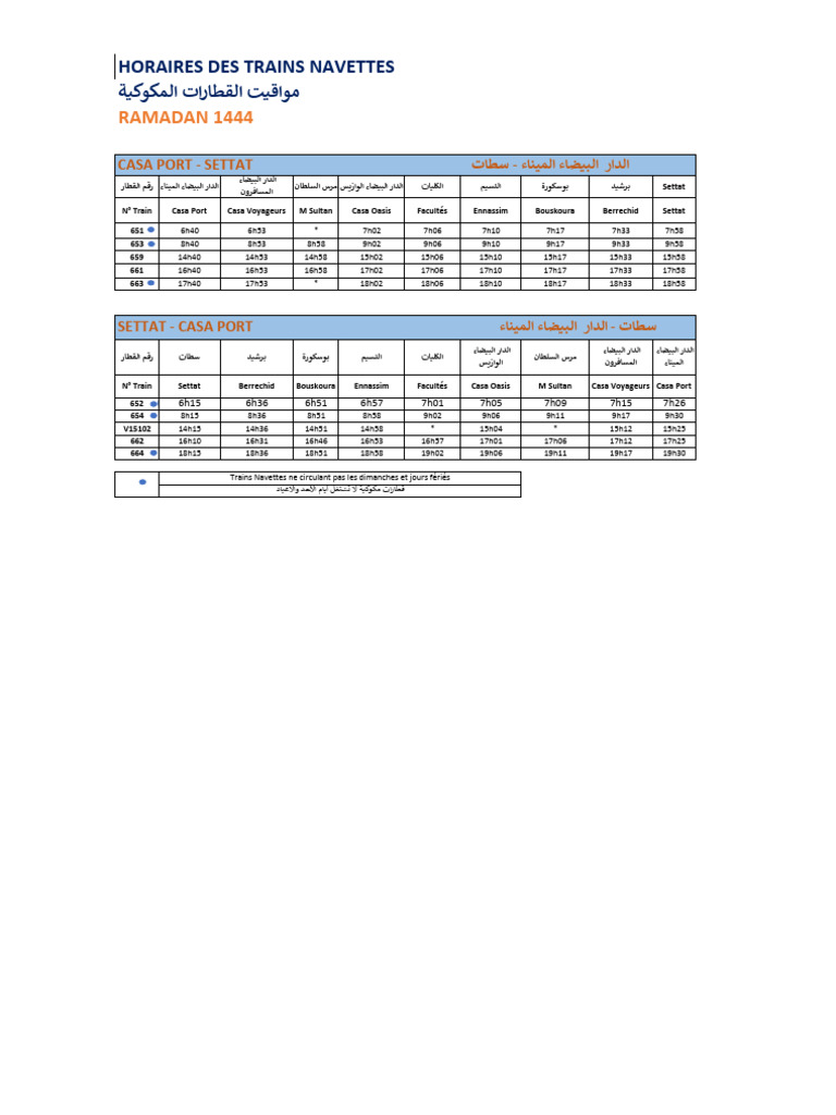 ONCF-Horaires-Ramadan-2023-Settat | PDF