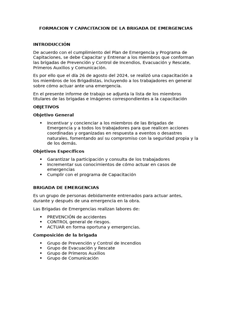 Capacitación Brigadas de Emergencia 2024 | PDF | Primeros auxilios ...