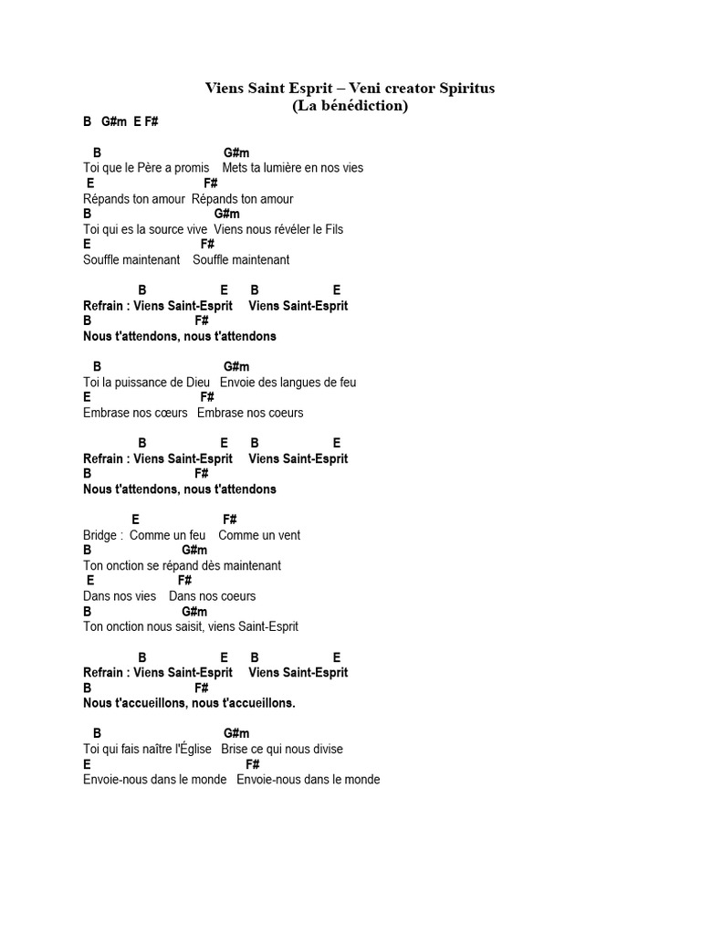 Viens Saint Esprit - Veni Creator - La Bénédiction | PDF