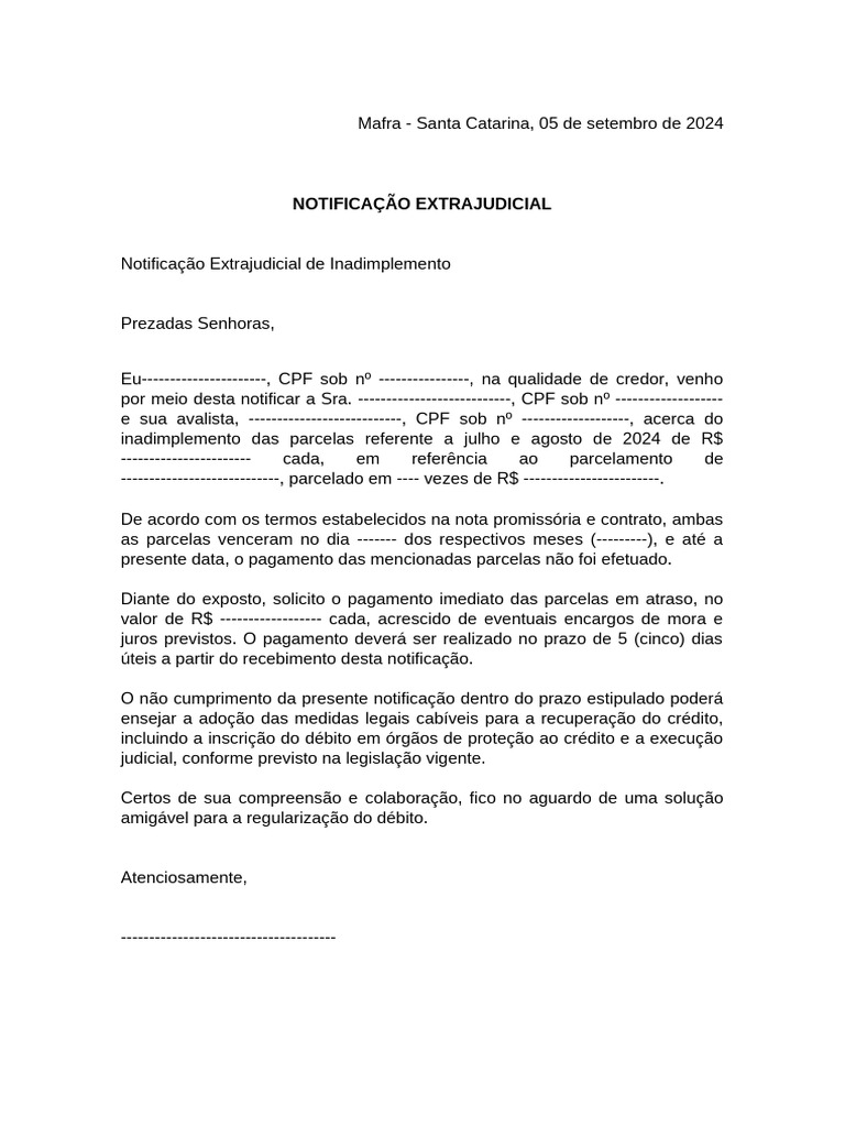 Notificação Extrajudicial - Modelo | PDF