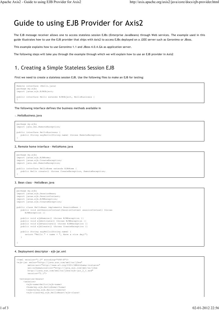 EJB Provider Usage Guide for Axis2 | PDF | Enterprise Java Beans ...