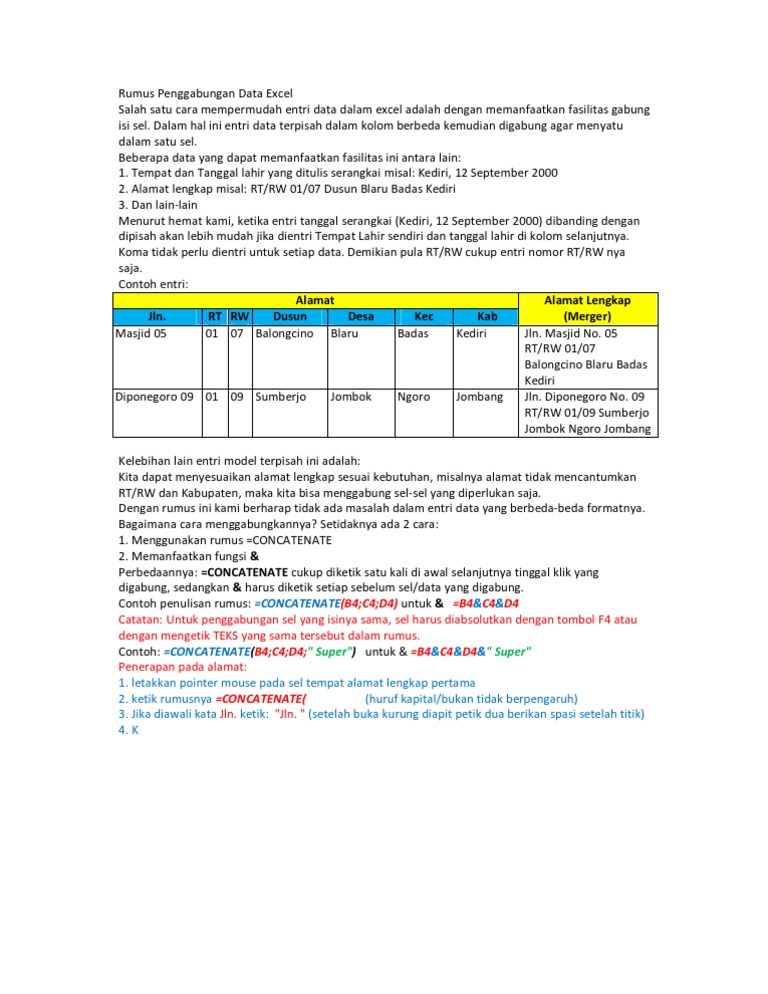 Rumus Penggabungan Data Excel