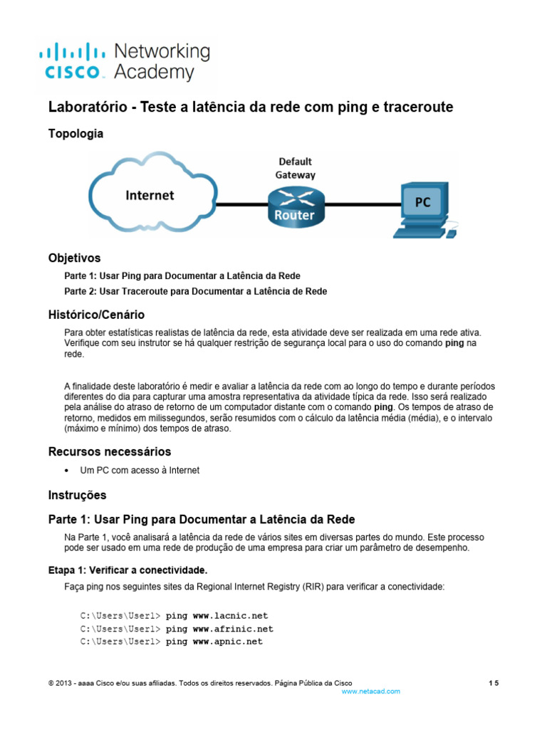 17.4.6 Lab Test Network Latency With Ping and Traceroute PT BR | PDF