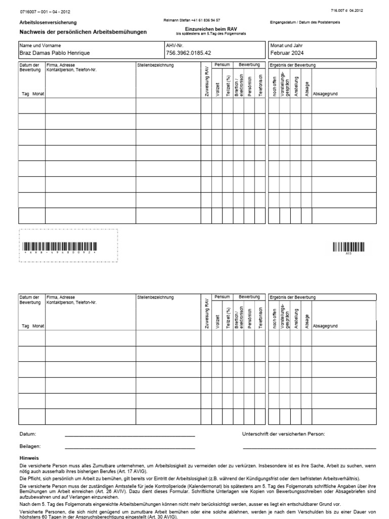Arbeitsbemühungen Februar 2024 | PDF